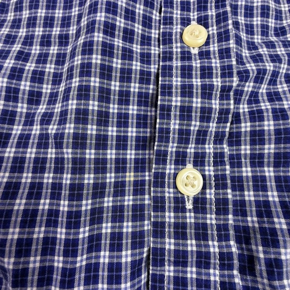 Ralph Lauren Boys Navy Blue White Check Button Down Shirt Size S 8 Long Sleeve